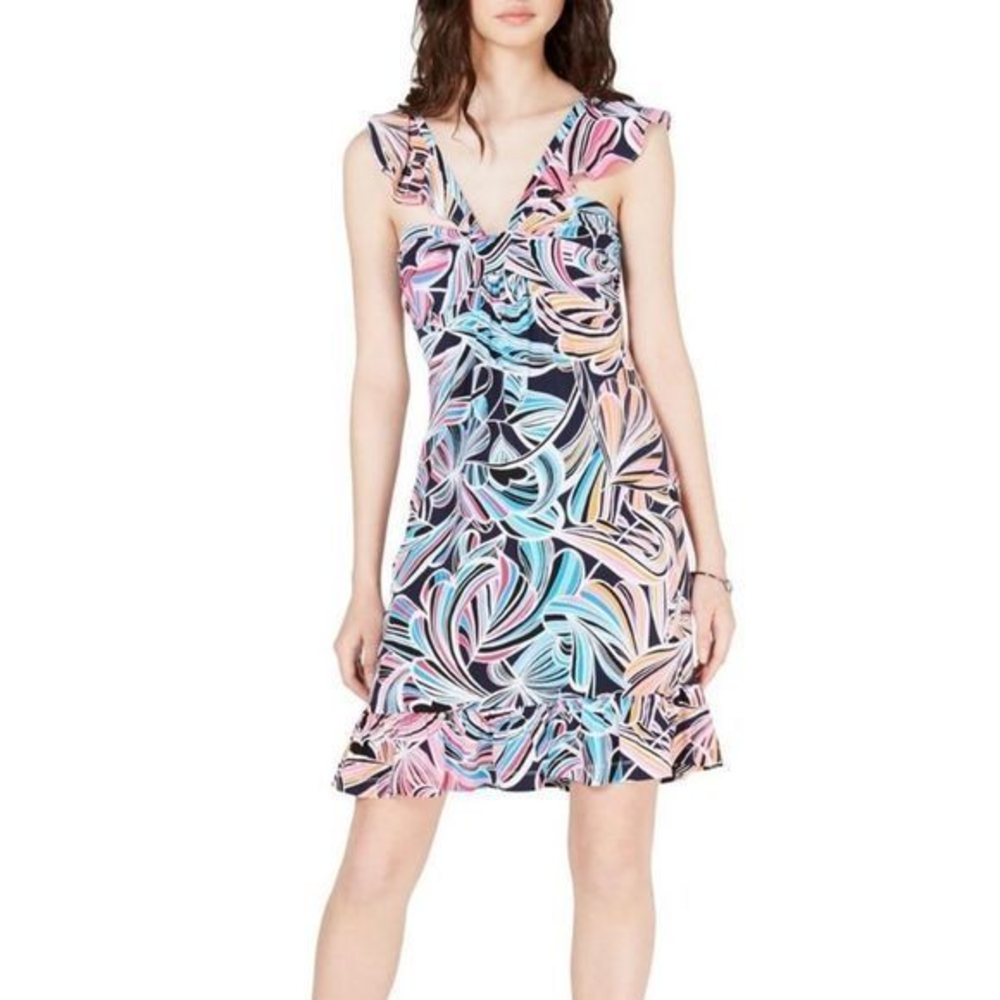NWOT Trina Turk Henna Colorful Ruffle Sleeveless Mini Dress Size 6